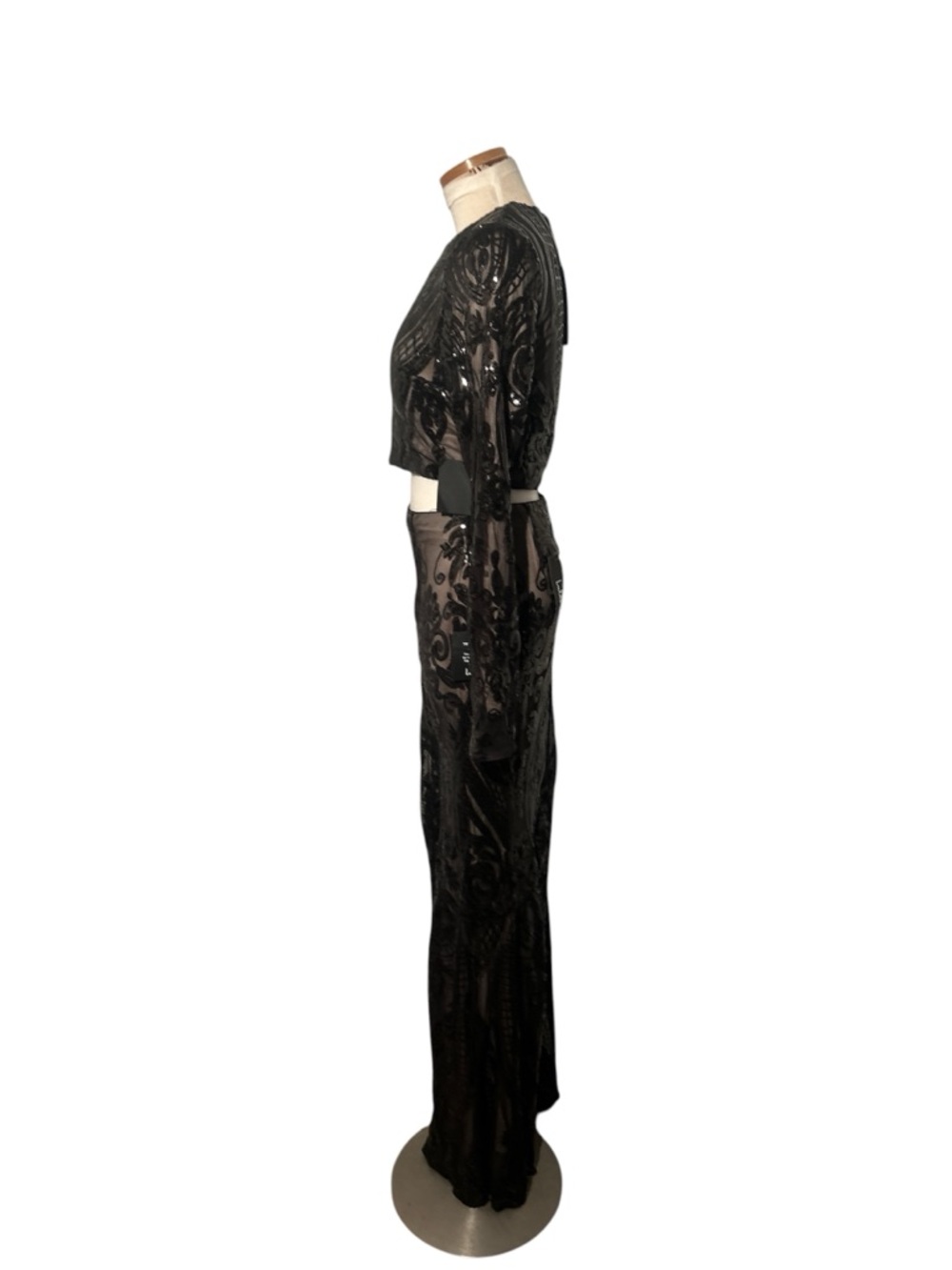 Lulu's Black Lace Sheer Embroidered Two-Piece Gown with Side Slit Size Small NEW - Picture 6 of 10